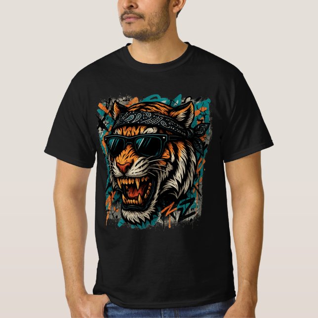 T-shirt Urban Tiger King – Graffiti Streetwear Snarling Be (Devant)