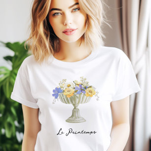 T-shirt Urne de jardin romantique avec des fleurs à la fra