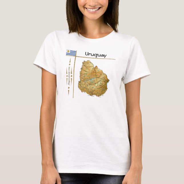 T-Shirt Uruguay Carte + Drapeau + Titre (Devant)