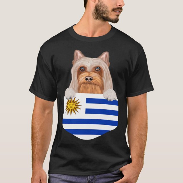 T-shirt Uruguay Drapeau Silencieux Chien Terrier En Poche (Devant)