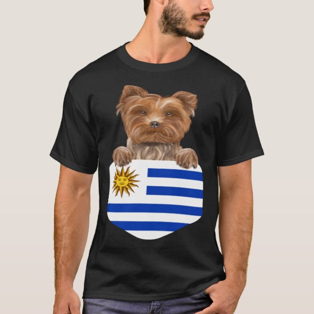 T-shirt Uruguay Drapeau Yorkshire Terrier Chien dans la po (Devant)