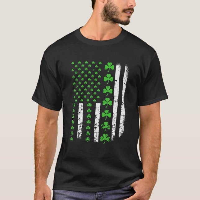 T-shirt US America Flag Shamrock Clover St Patricks Day Pa (Devant)