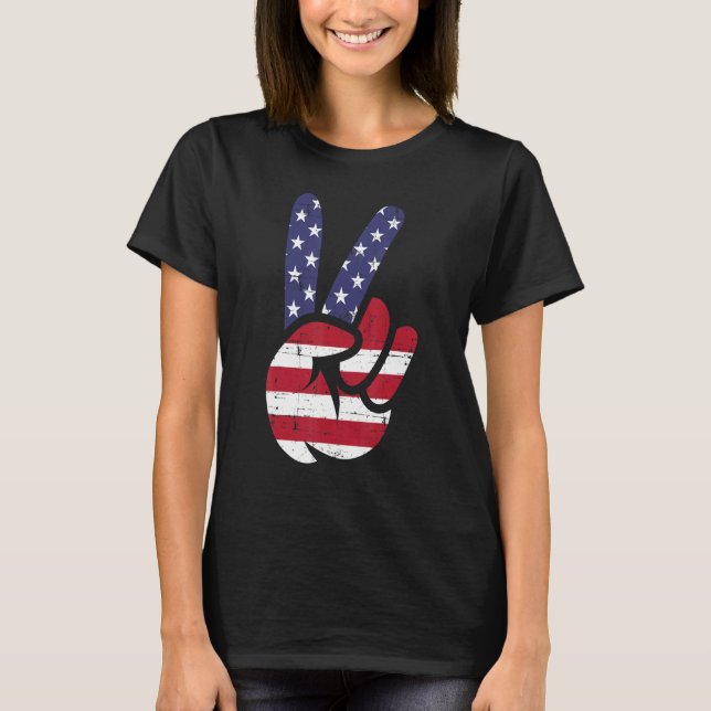 T-shirt US American Flag and Patriotic Peace Sign of Hand (Devant)