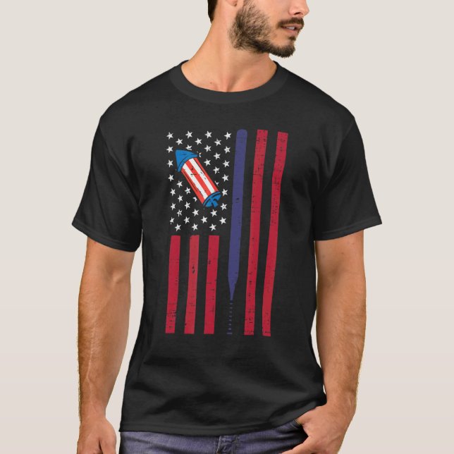 T-shirt Us American Flag Baseball Bat 4th Of July Sports P (Devant)