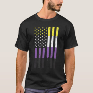 T-shirt Us American Flag Baseball Bat Nonbinary Enby Nb Pr