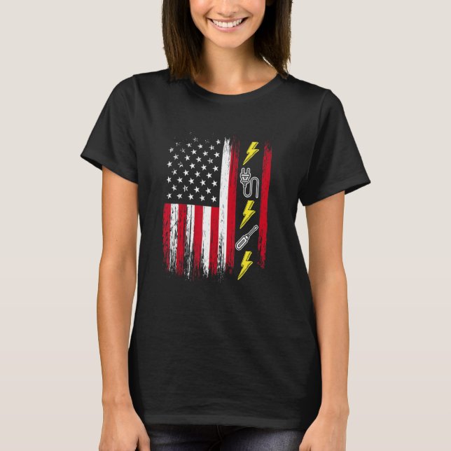 T-shirt US American Flag  Electricity  Electrician Lineman (Devant)
