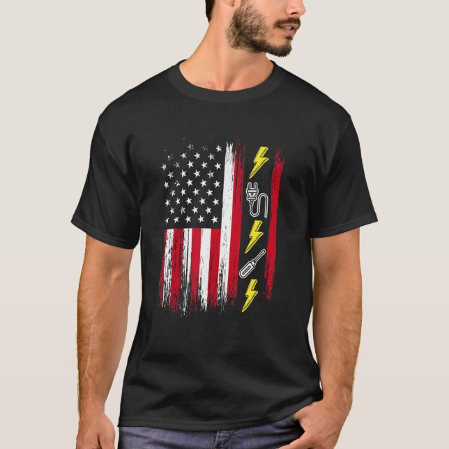 T-shirt US American Flag  Electricity  Electrician Lineman (Devant)
