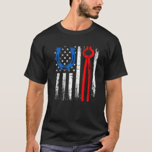 T-shirt Us American Flag Farrier Hoof Blacksmith Horseshoe