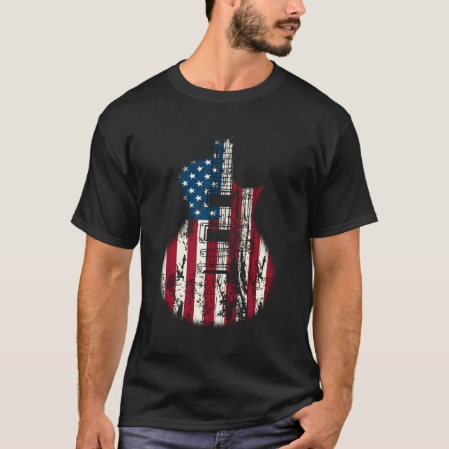 T-shirt US American Flag Guitician Musician Distressed Gui (Devant)
