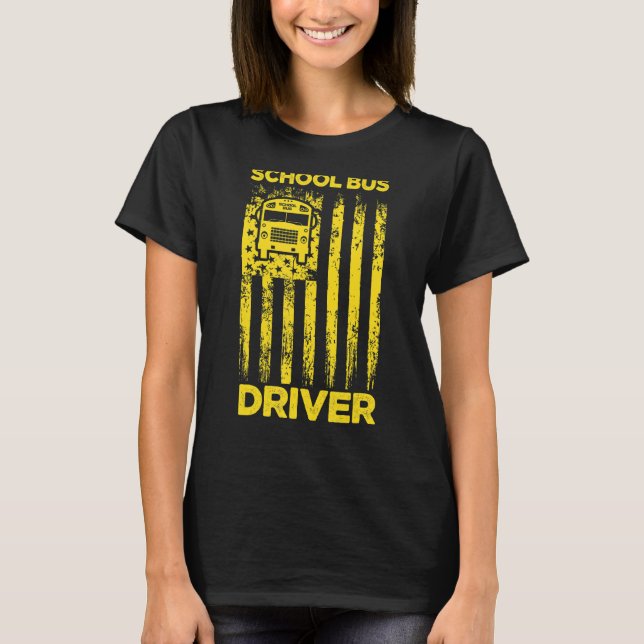 T-shirt Us American Flag School Bus Driver Student Public (Devant)