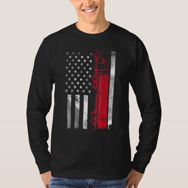 T-shirt Us American Flag Semi-Truck Driver 18 Wheeler (Devant)