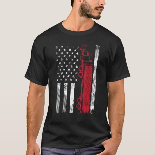 T-shirt Us American Flag Semi-Truck Driver 18 Wheeler (Devant)