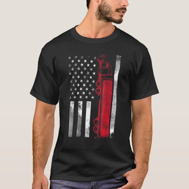 T-shirt Us American Flag Semi-Truck Driver 18 Wheeler (Devant)
