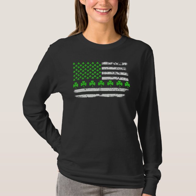 T-shirt US American Flag Shamrock St Patricks Day Men Wome (Devant)