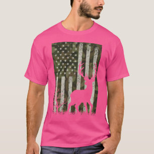 T-shirt Us Drapeau Cerf Elk Buck Camoflage Chasse Chasseur