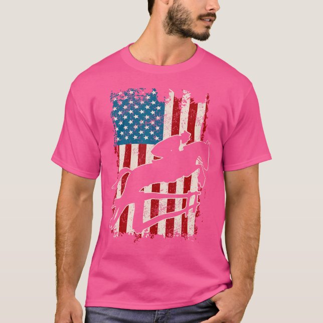 T-shirt US Drapeau Horse Show Jumping Equestrio (Devant)
