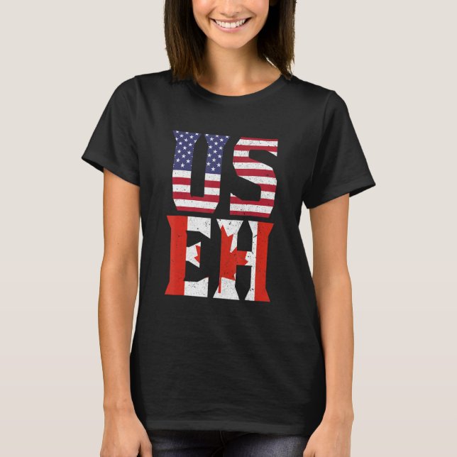 T-shirt US EH Funny American Canadian USA Canada Flag (Devant)