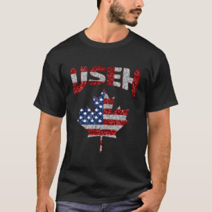 T-shirt Us Eh Usa Maple Leaf Canadian American Flag Canada