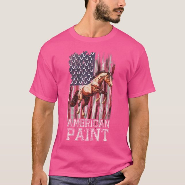 T-shirt Us Flag American Paint Horse Lover Horseback Ridin (Devant)