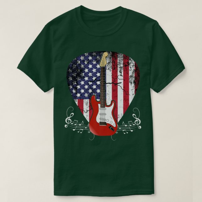 T-shirt US Flag Guitar Pick Guitarist Lover Instrument Ele (Design devant)