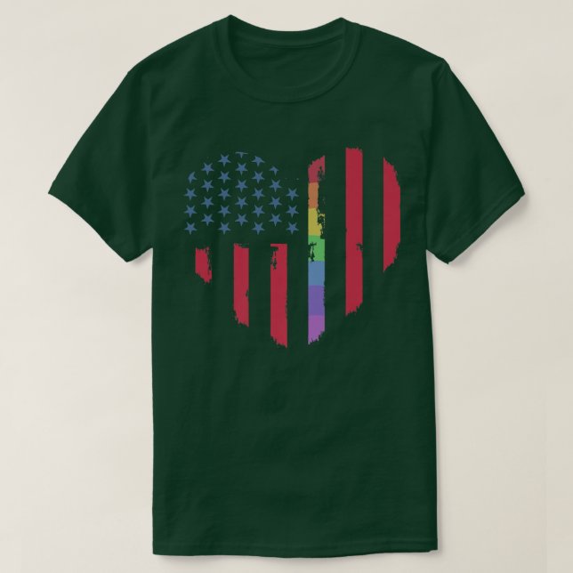 T-shirt US Flag Heart Rainbow LGBTQ Queer Equality Pride M (Design devant)