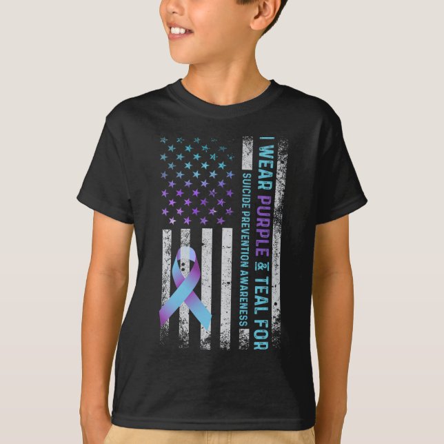 T-shirt Us Flag I Wear Purple And Teal Suicide Prevention  (Devant)