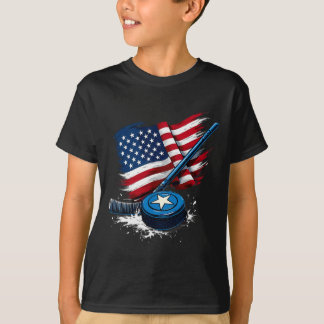 T-shirt Us Flag Ice Hockey Player 
