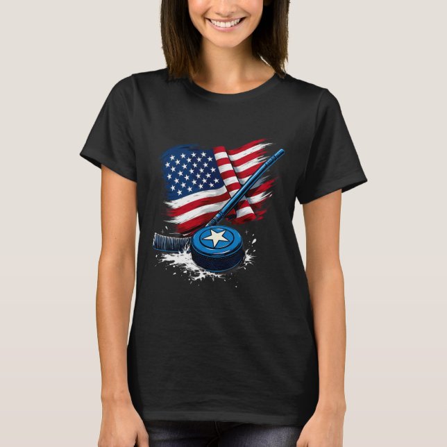 T-shirt Us Flag Ice Hockey Player  (Devant)