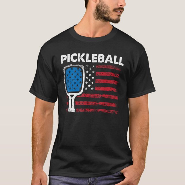 T-shirt US Flag Pickleball Player Paddleball (Devant)