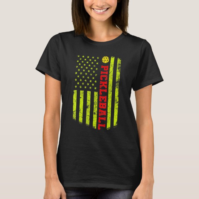 T-shirt US Flag Pickleball Player Paddleball Lover (Devant)