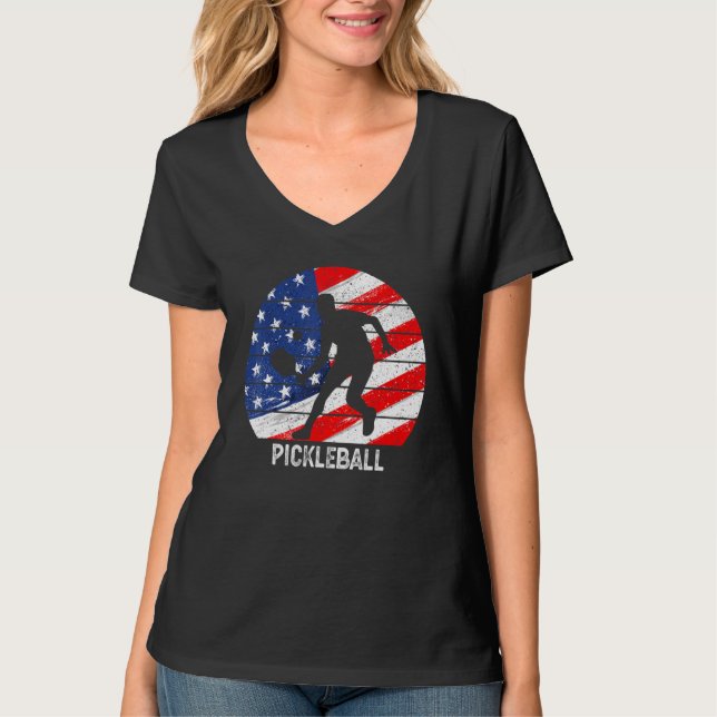 T-shirt US Flag Pickleball Player Paddleball Lover Men Wom (Devant)