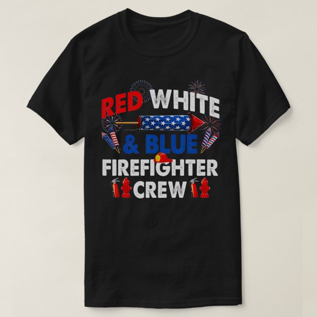 T-shirt US Flag Red White & Blue Firefighter Crew 4th of J (Design devant)