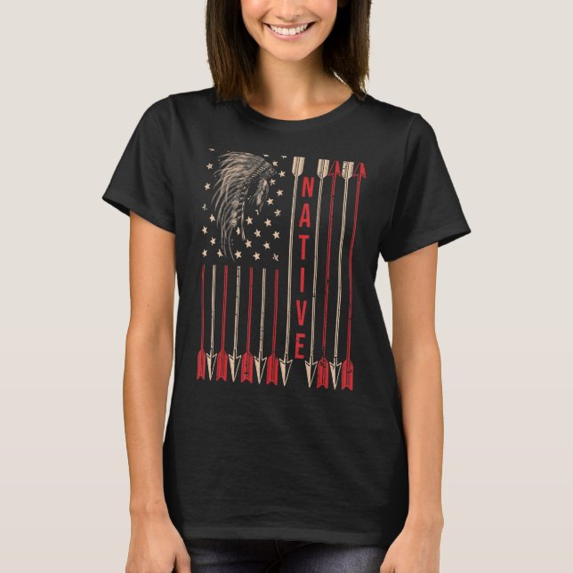 T-shirt Us Indicateur Amérindien Coiffure Sang Indien (Devant)