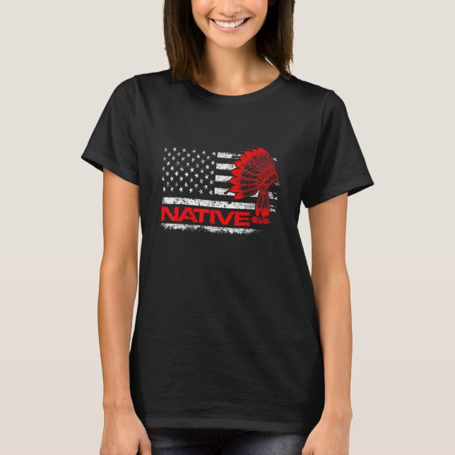 T-shirt Us Indicateur Amérindien Coiffure Sang Indien (Devant)