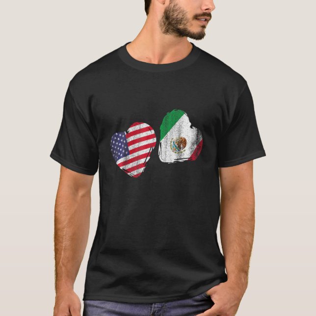 T-shirt US Pride Mexicaine Drapeau de Coeur Don Amérique M (Devant)