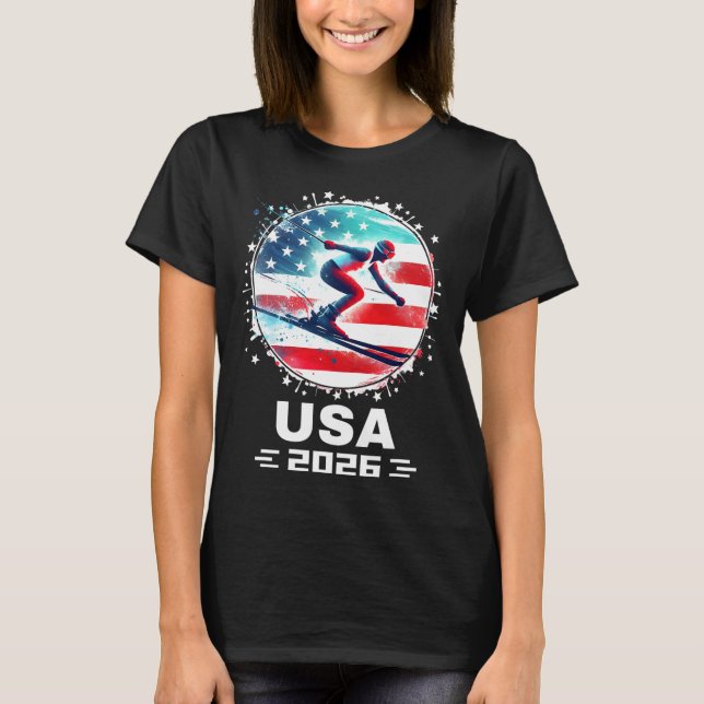 T-shirt US Team 2026 États-Unis American Flag Skiing U (Devant)