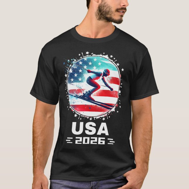 T-shirt US Team 2026 États-Unis American Flag Skiing U (Devant)