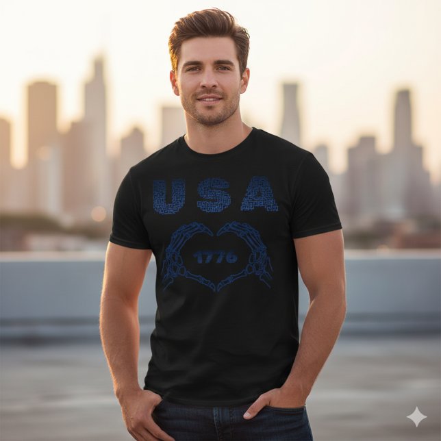 T-shirt USA 1776 Skeleton Heart Hands Patriotic Maze Tee (Créateur téléchargé)