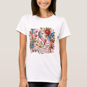 T-shirt USA 250 ans de liberté Floral Patriotique Vintage