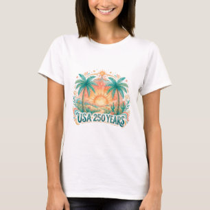 T-shirt USA 250 Ans Palmiers Patriotique Lever de Soleil D