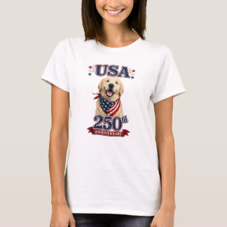 T-shirt USA 250e anniversaire Femme Golden Retriever