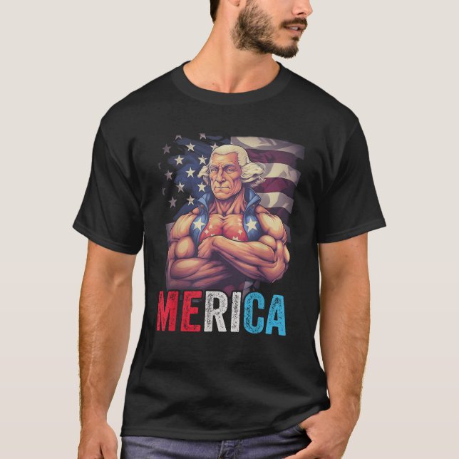 T-shirt USA 4 juillet George Washington Drôle Workout Mu (Devant)