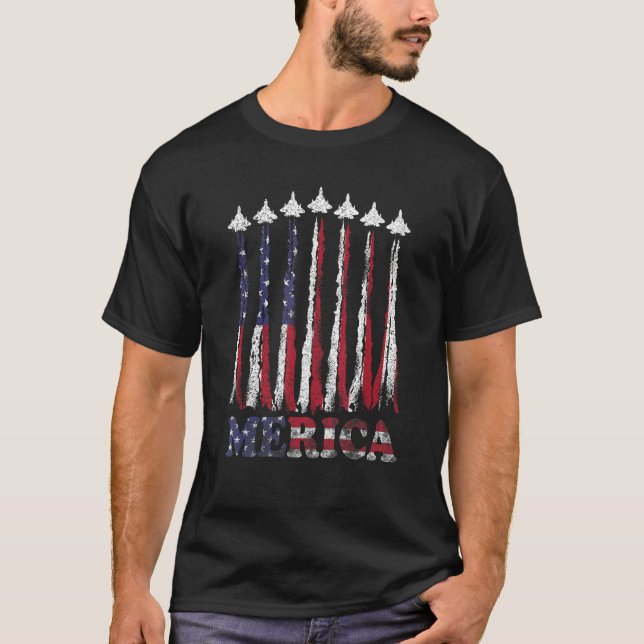 T-shirt USA Airplane Jet Fighter 4th American Flag Of July (Devant)