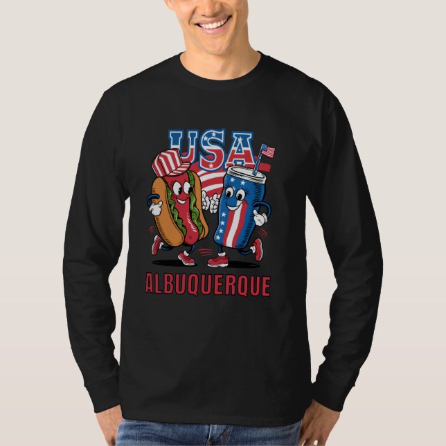 T-shirt USA Albuquerque Hotdog and Soda Cartoon (Devant)