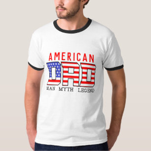 T-shirt USA American DAD RED Bleu Fête des pères Blanc