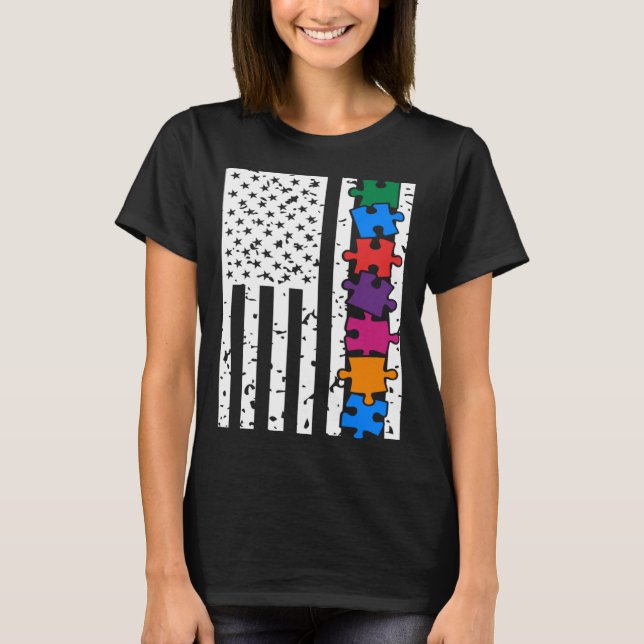 T-shirt USA American Flag Autism Awareness Autistic Child  (Devant)
