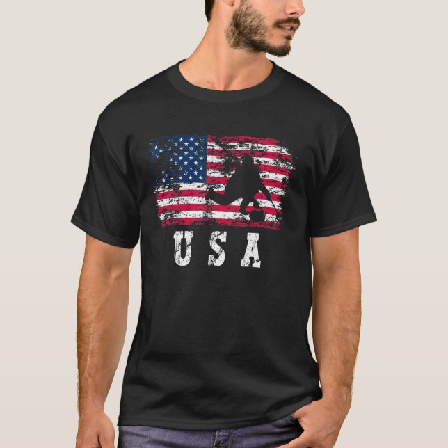 T-shirt USA American Flag Curling Winter Sports (Devant)