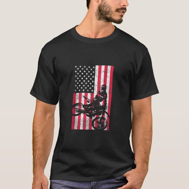 T-shirt USA American Flag Dirt Bike Rouge Blanc Bleu 4e (Devant)