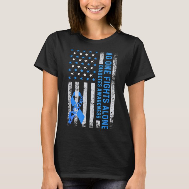 T-shirt Usa American Flag No Fighting Alone Diabetes Aware (Devant)