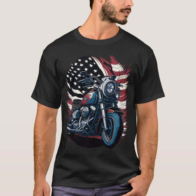 T-shirt USA American Flag Rider Motorcycle Veteran Biker (Devant)